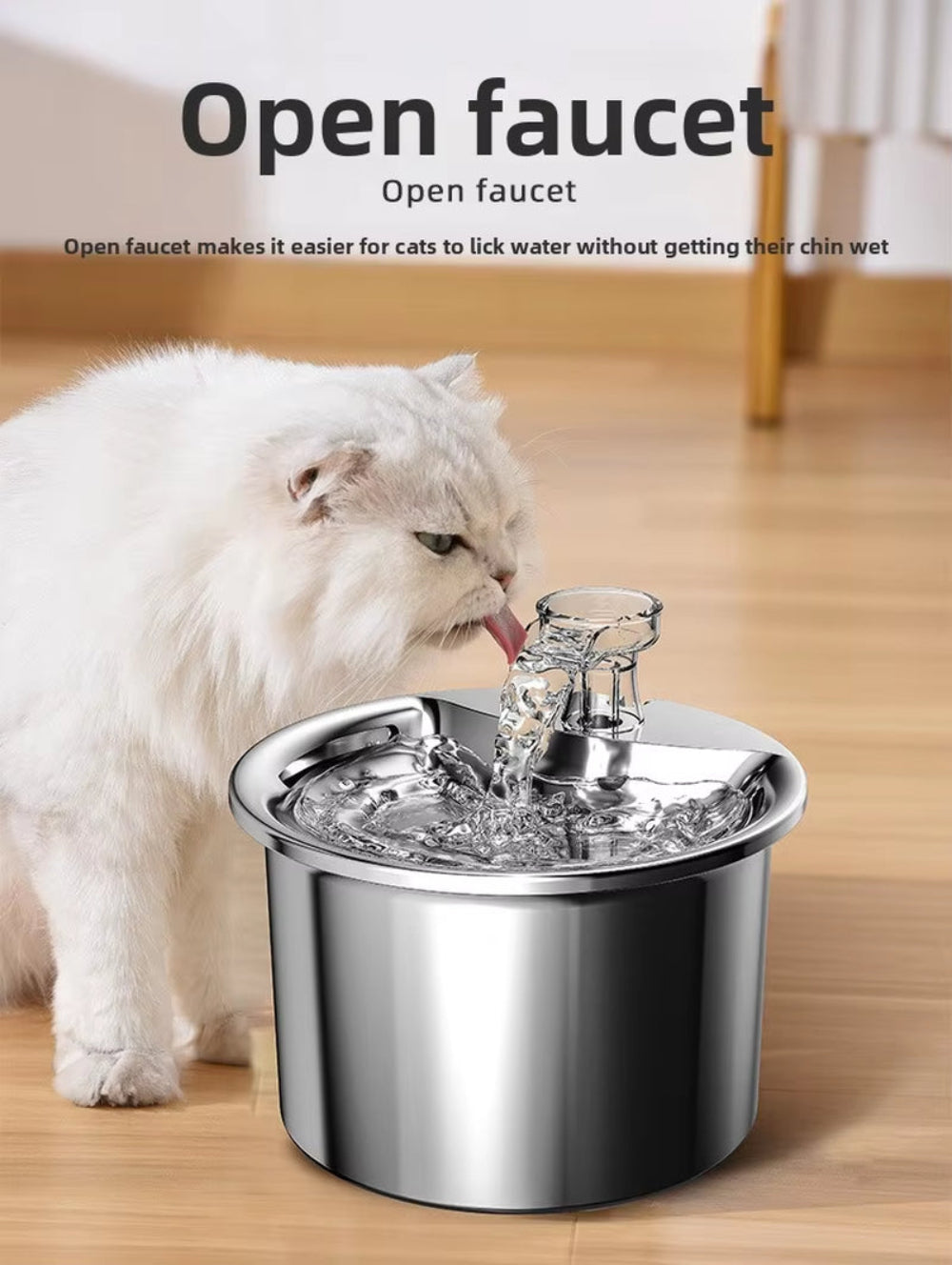 Pet Water Dispenser 67Oz/2L Stainless Steel Cat Water Fountain Eco-Friendly Modern Leak-Proof Waterproof Adjustable Charge