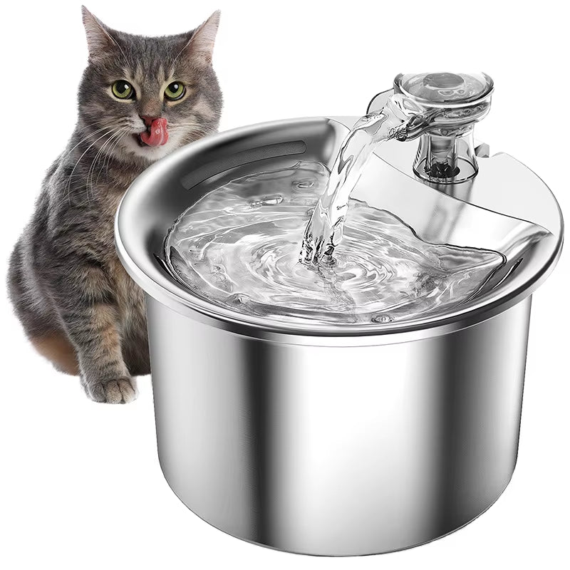 Pet Water Dispenser 67Oz/2L Stainless Steel Cat Water Fountain Eco-Friendly Modern Leak-Proof Waterproof Adjustable Charge