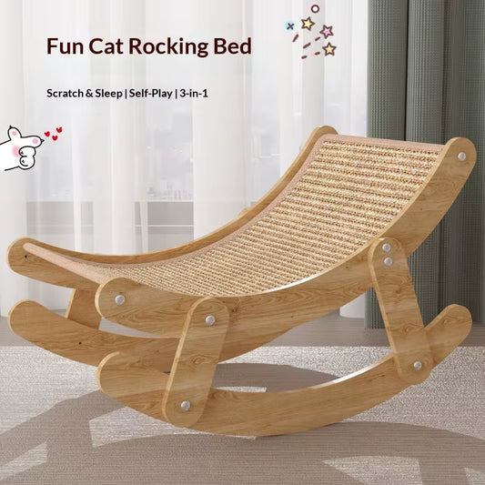 Large Luxury Cat Rocking Chair & Scratching Board with Integrated Recliner Hammock-Summer Non-Shedding