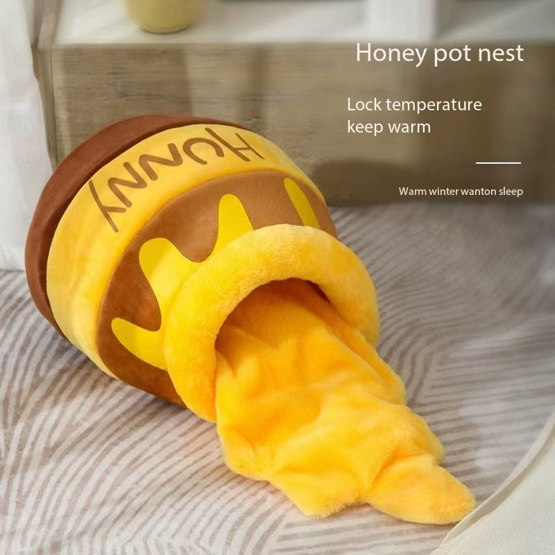High Quality Detachable Pet Bed Soft Warm Cartoon Bee Jar Shaped Cat Semi-Closed Nest Honey Pot Cat Nest for Winter for Cat Dog
