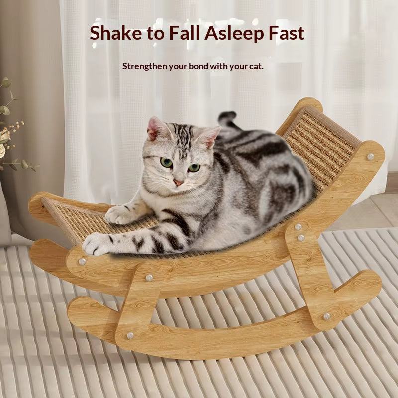 Large Luxury Cat Rocking Chair & Scratching Board with Integrated Recliner Hammock-Summer Non-Shedding