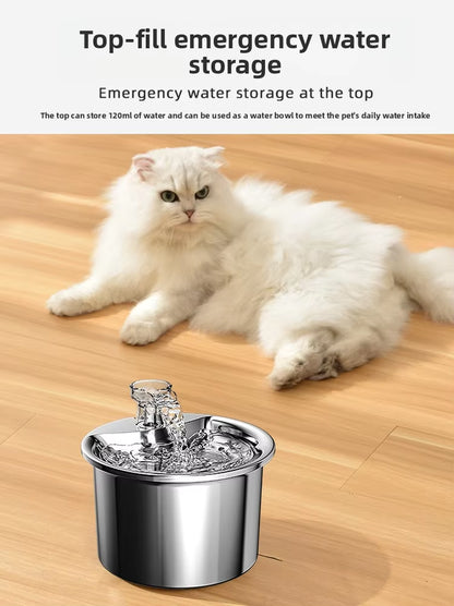 Pet Water Dispenser 67Oz/2L Stainless Steel Cat Water Fountain Eco-Friendly Modern Leak-Proof Waterproof Adjustable Charge