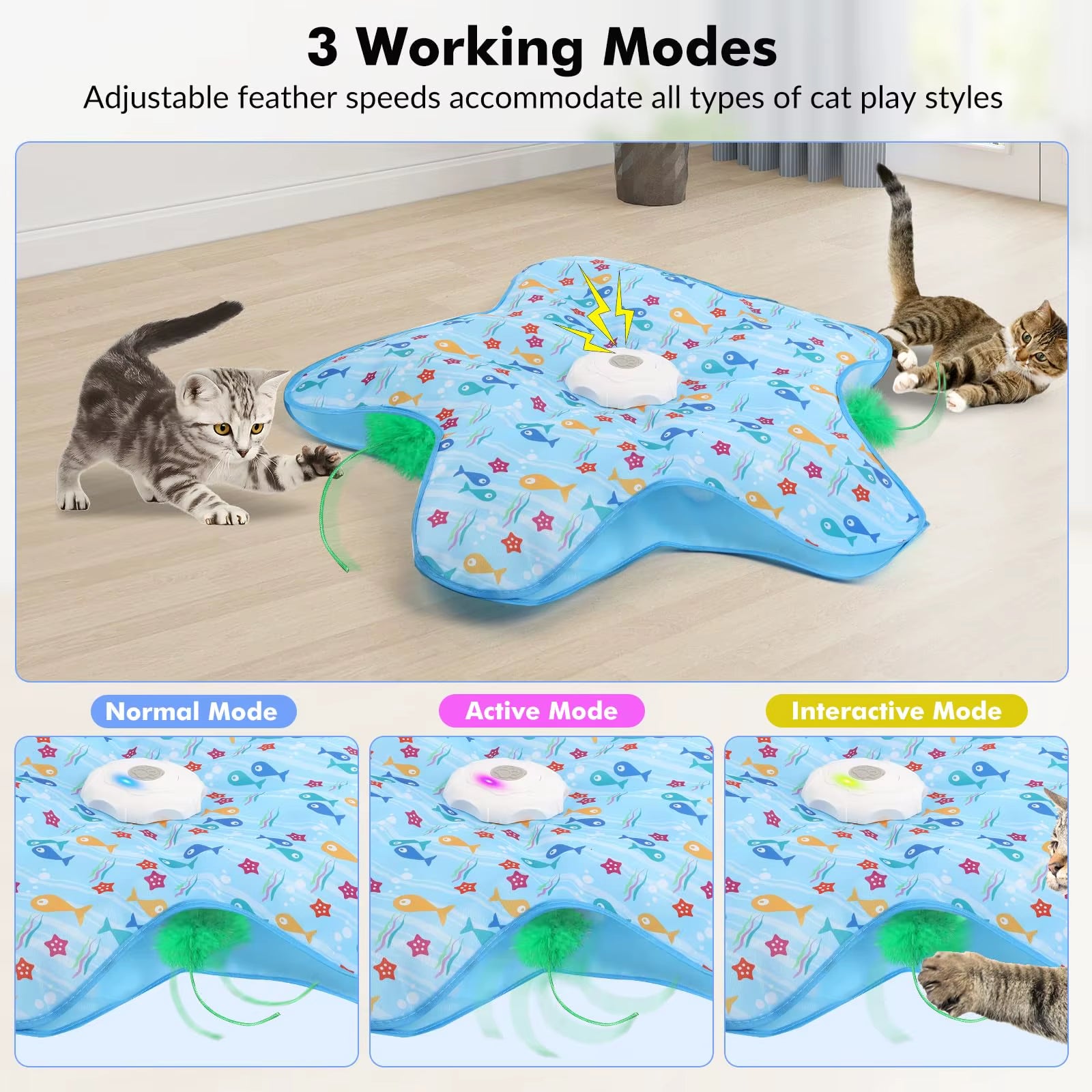 Hide Seek Classic Interactive Rechargeable Cat Toys with Moving Feathers & Tunnel Design-Touch Activated Hunting Toy