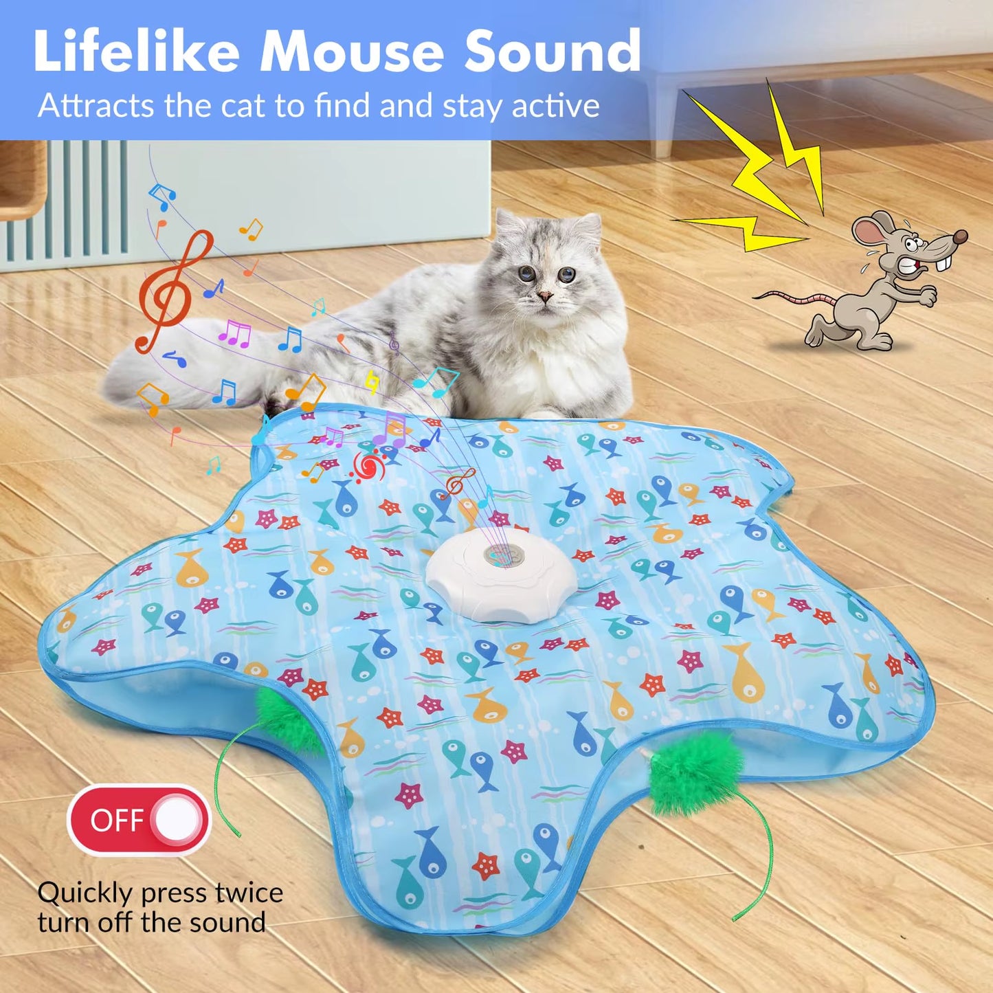 Hide Seek Classic Interactive Rechargeable Cat Toys with Moving Feathers & Tunnel Design-Touch Activated Hunting Toy