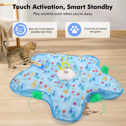 Hide Seek Classic Interactive Rechargeable Cat Toys with Moving Feathers & Tunnel Design-Touch Activated Hunting Toy