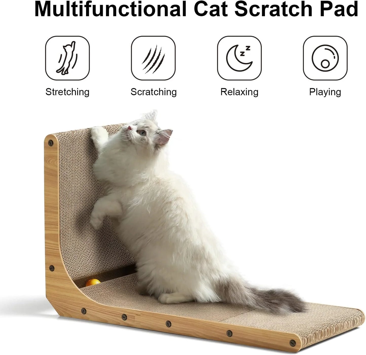Cat Scratcher, 26.8 Inch L Shape Cat Scratch Pad Wall Mounted, Cat Scratching Cardboard with Ball Toy for Indoor Cats Large Size