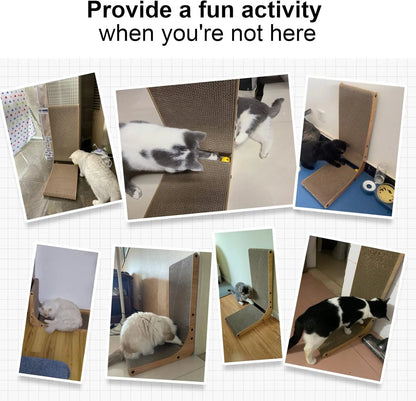 Cat Scratcher, 26.8 Inch L Shape Cat Scratch Pad Wall Mounted, Cat Scratching Cardboard with Ball Toy for Indoor Cats Large Size