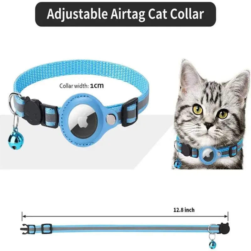 Waterproof Reflective Airtag Cat Collar Breakaway Adjustable Kitten Tracker GPS with Air Tag Holder and Bell Nylon Print