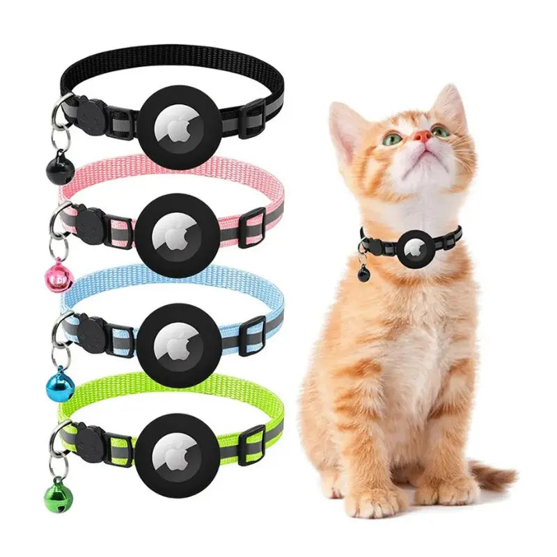 Waterproof Reflective Airtag Cat Collar Breakaway Adjustable Kitten Tracker GPS with Air Tag Holder and Bell Nylon Print