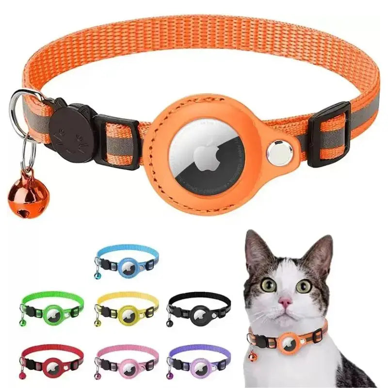 Waterproof Reflective Airtag Cat Collar Breakaway Adjustable Kitten Tracker GPS with Air Tag Holder and Bell Nylon Print