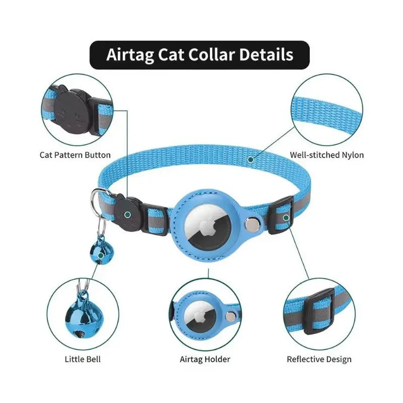 Waterproof Reflective Airtag Cat Collar Breakaway Adjustable Kitten Tracker GPS with Air Tag Holder and Bell Nylon Print