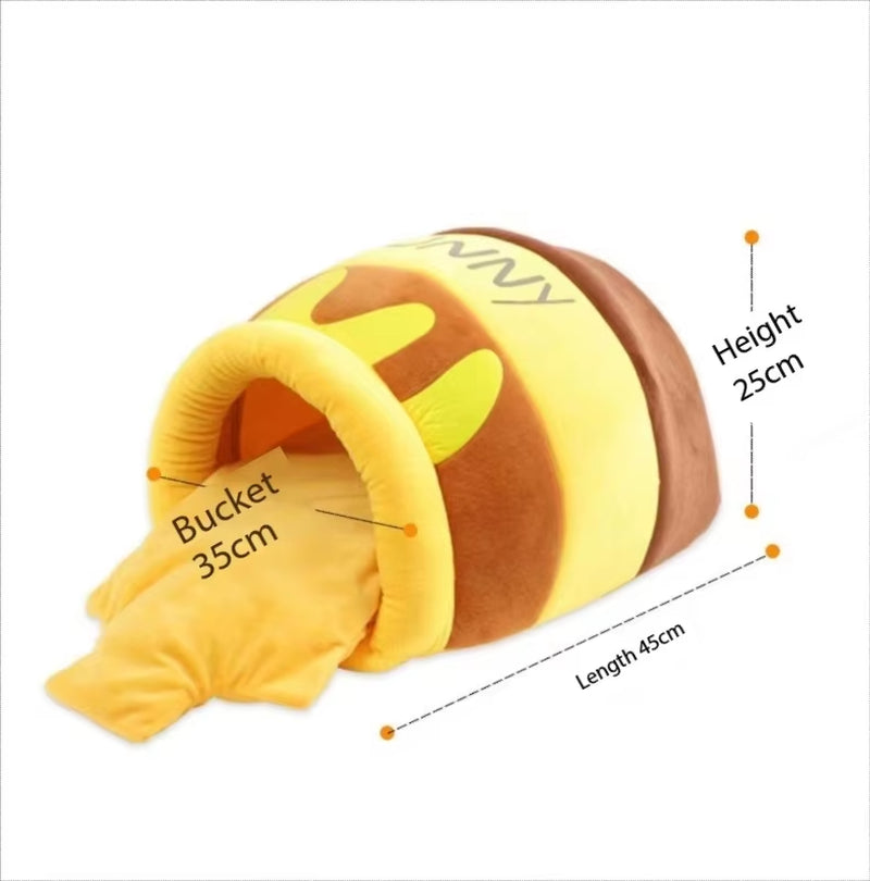 High Quality Detachable Pet Bed Soft Warm Cartoon Bee Jar Shaped Cat Semi-Closed Nest Honey Pot Cat Nest for Winter for Cat Dog