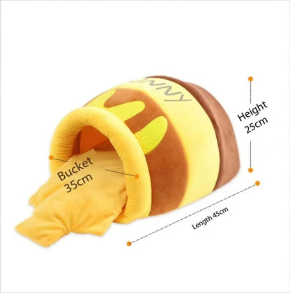 High Quality Detachable Pet Bed Soft Warm Cartoon Bee Jar Shaped Cat Semi-Closed Nest Honey Pot Cat Nest for Winter for Cat Dog