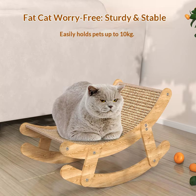 Large Luxury Cat Rocking Chair & Scratching Board with Integrated Recliner Hammock-Summer Non-Shedding