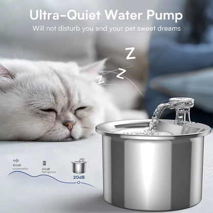 Pet Water Dispenser 67Oz/2L Stainless Steel Cat Water Fountain Eco-Friendly Modern Leak-Proof Waterproof Adjustable Charge